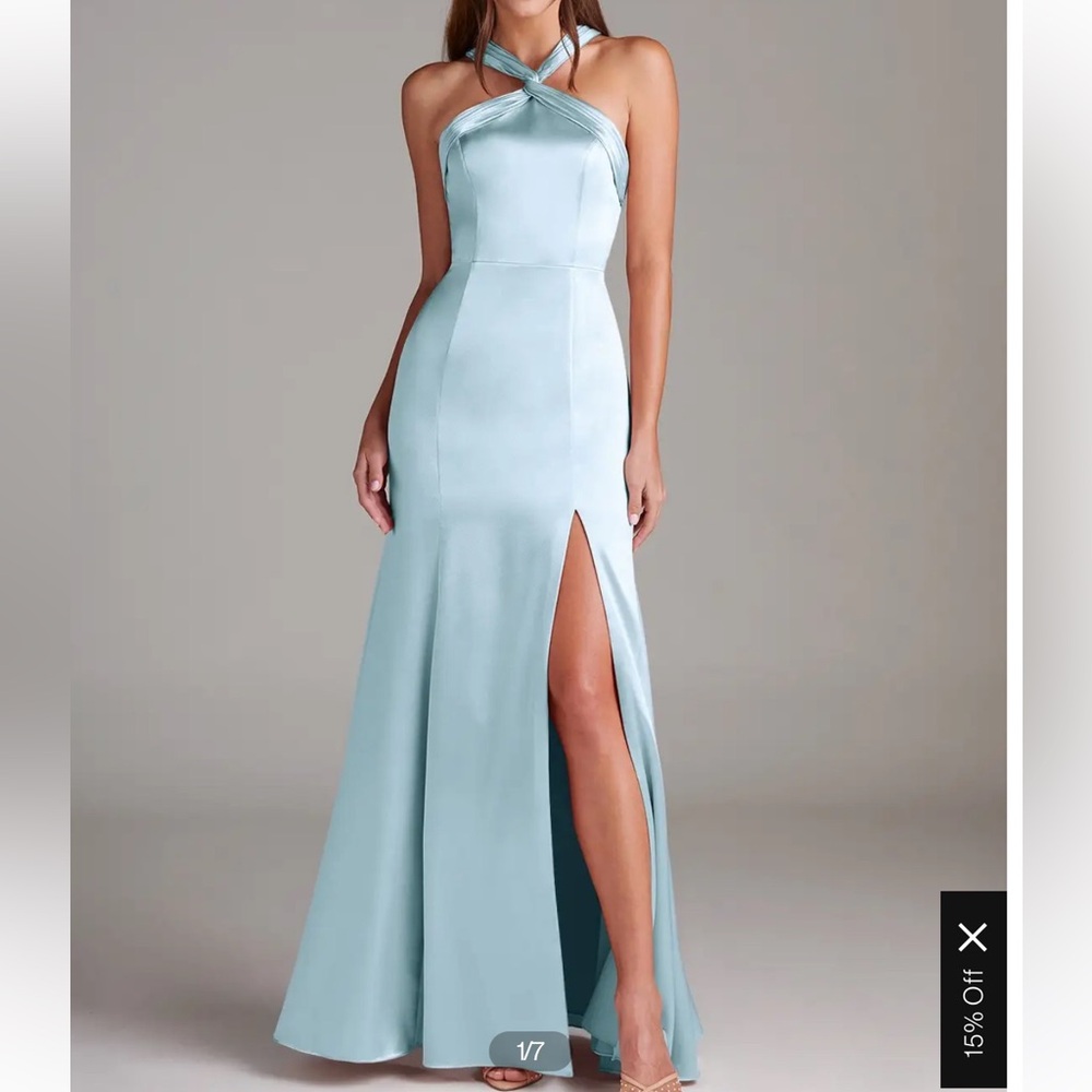 Azazie Light Blue Halter Maxi Dress